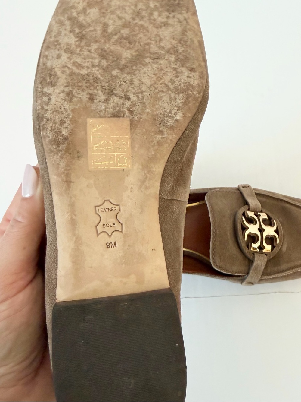 Tory Burch Miller Suede Logo Loafers in River Rock & Gold - Picture 10 of 10